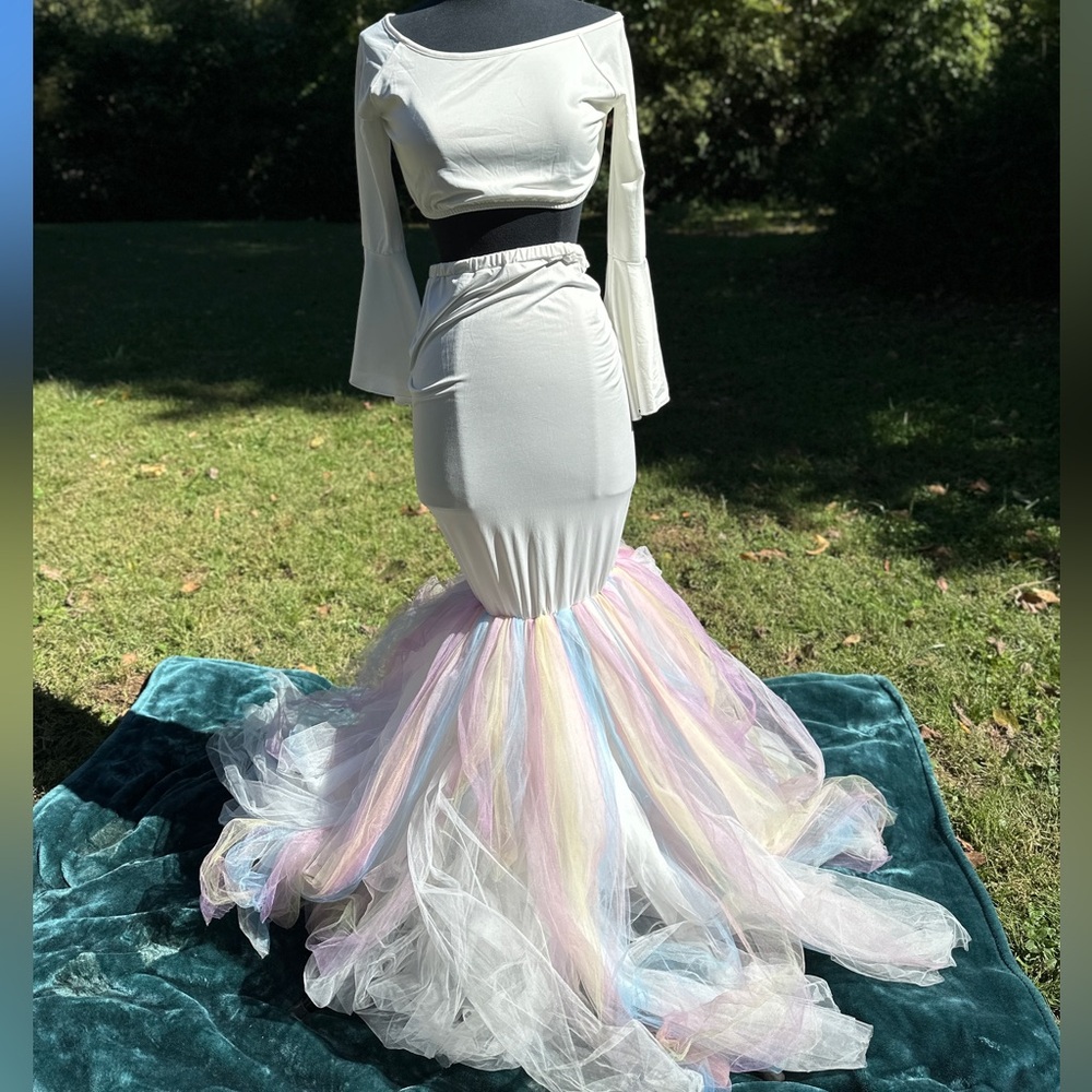 Chicaboo Pastel Rainbow Ariel Skirt with Crop Top